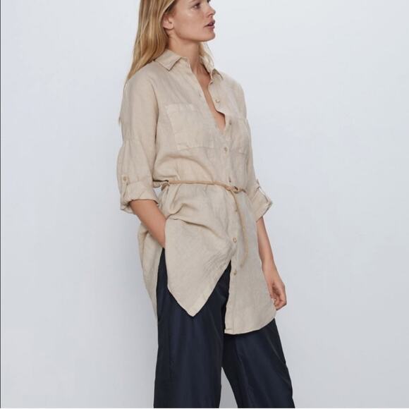 Zara Stone Oversized Linen Shirt size medium Blogger Favorite - Picture 1 of 10
